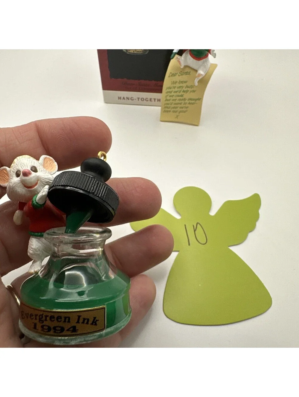 1994 hallmark dear Santa mouse set of two ornaments hang together